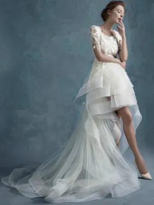 Short Sleeves Lace Beach Wedding Dress