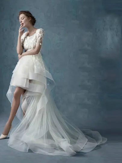 Short Sleeves Lace Beach Wedding Dress
