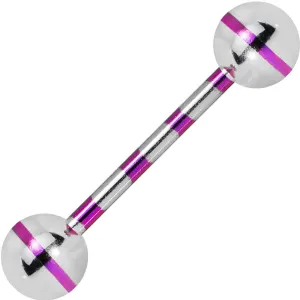Silver Purple Striped Titanium Barbell Tongue Ring