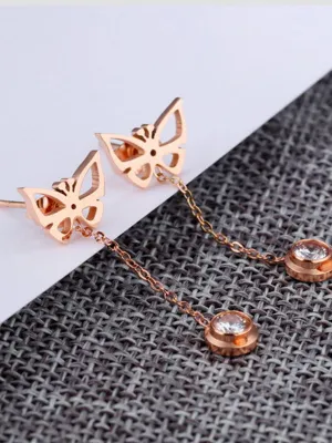 Simple Single Diamond Butterfly Tassel Earrings