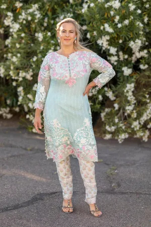 Sky Blue Chiffon Salwar Kameez Suit with Embroidery