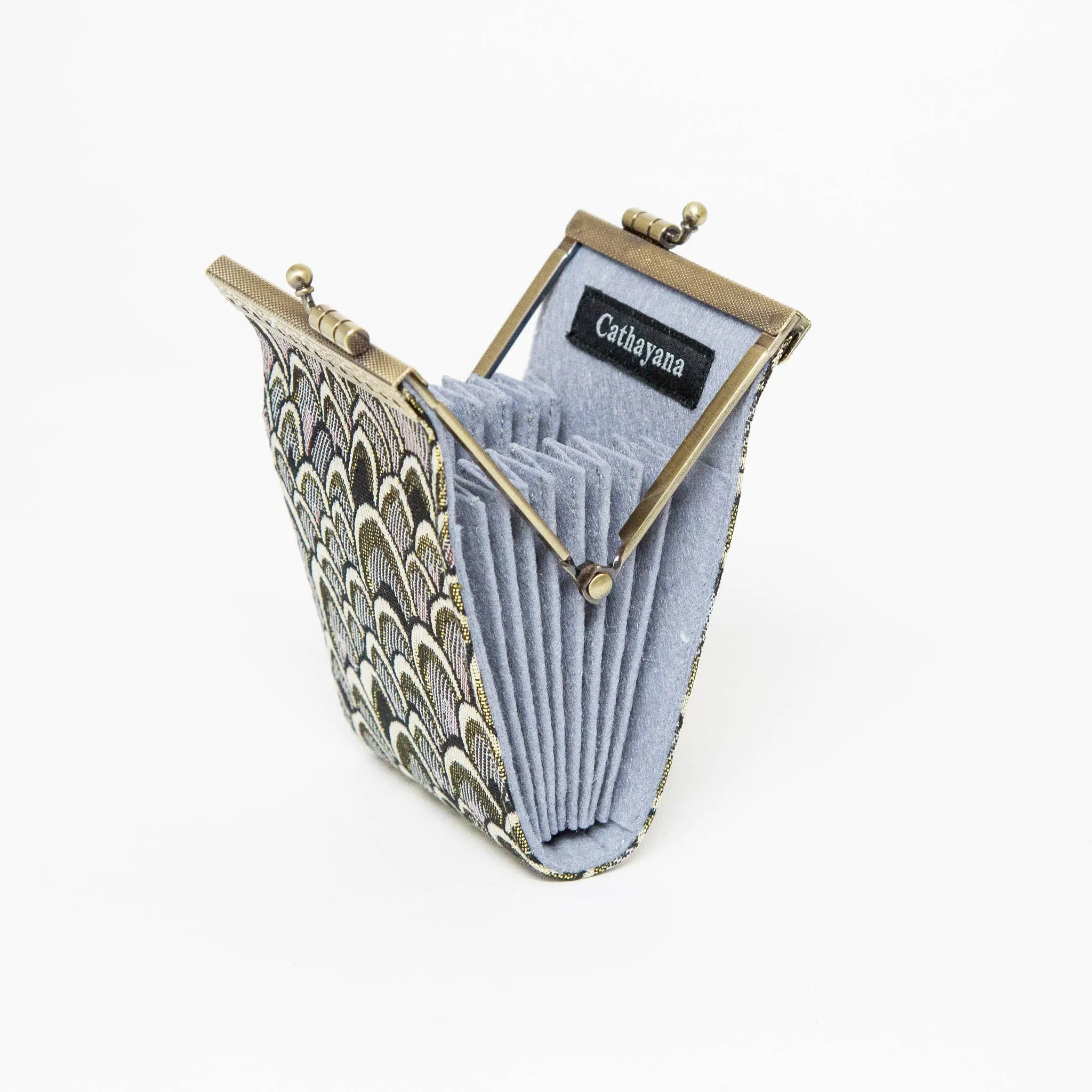 Small Feather Brocade Card Holder with RFID Protection