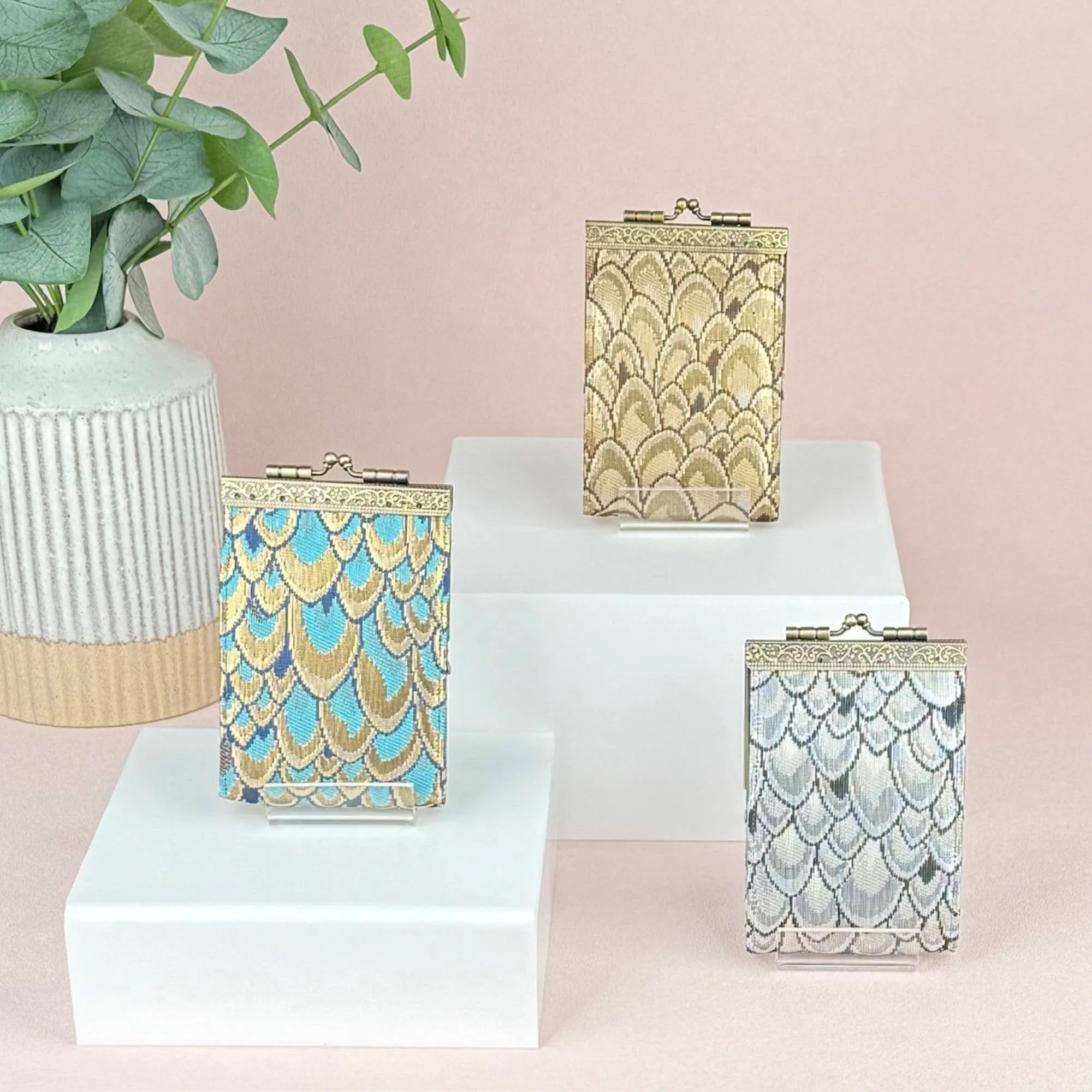 Small Feather Brocade Card Holder with RFID Protection