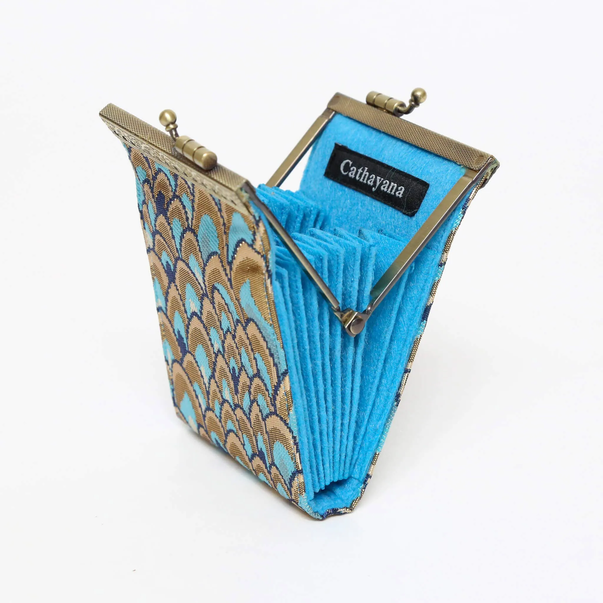 Small Feather Brocade Card Holder with RFID Protection