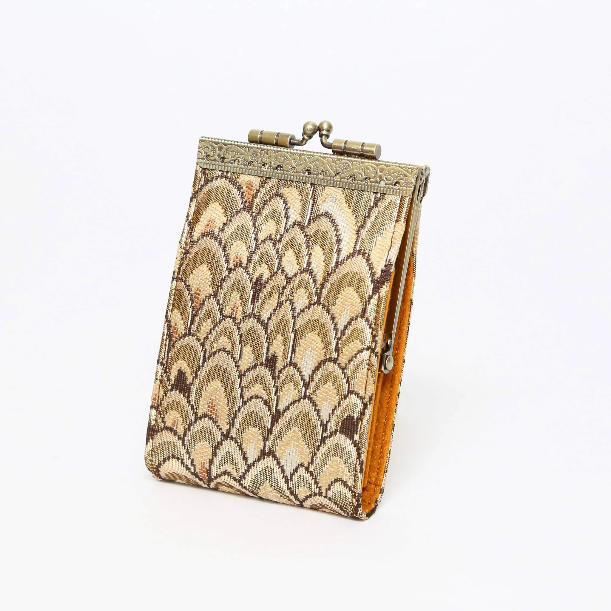 Small Feather Brocade Card Holder with RFID Protection