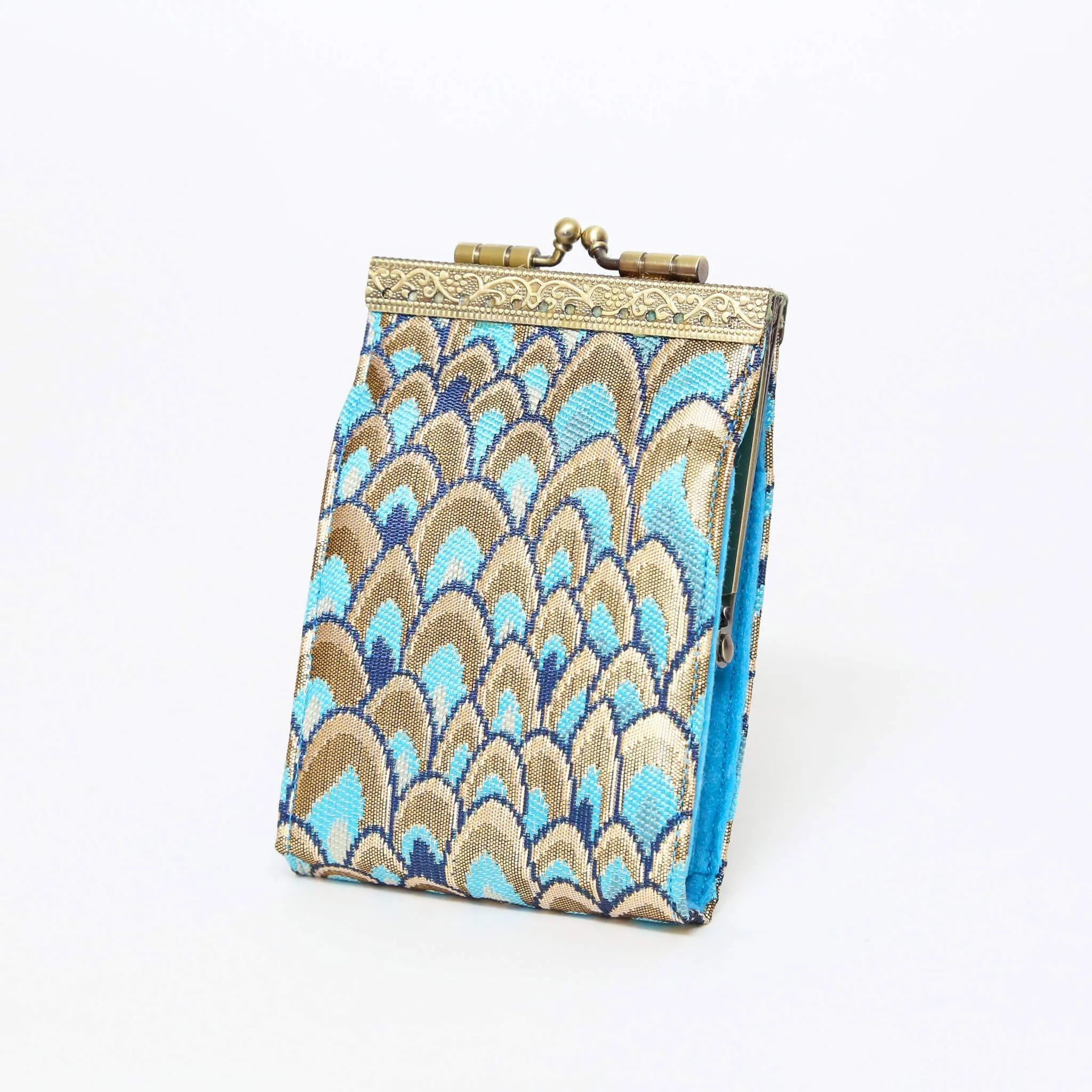 Small Feather Brocade Card Holder with RFID Protection