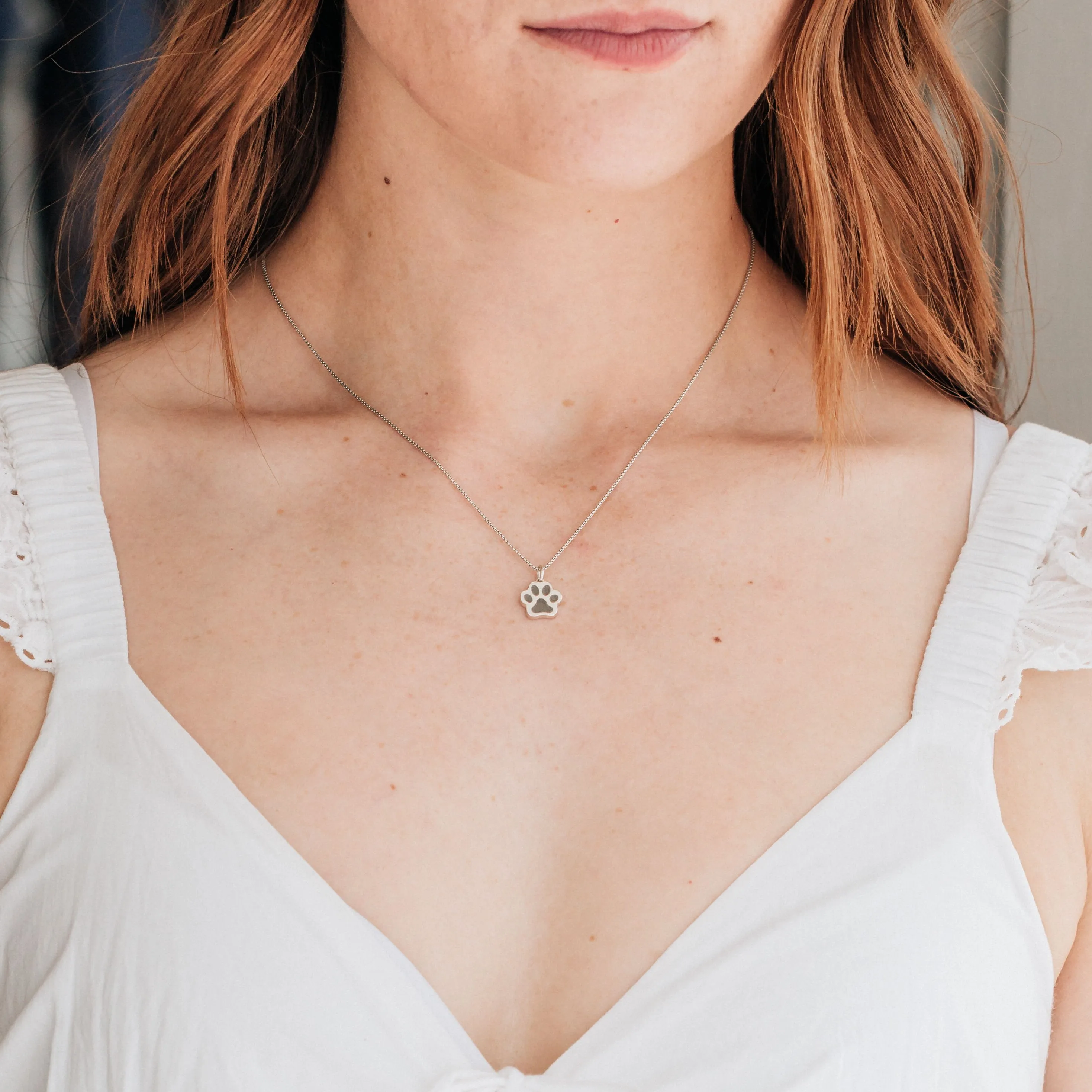 Small Paw Print Cremation Necklace in Sterling Silver
