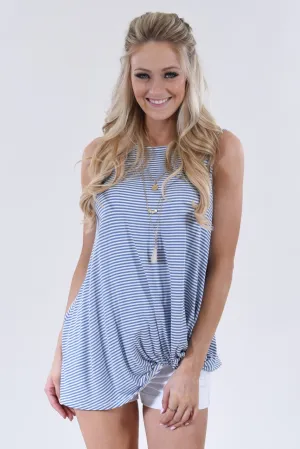 So Knotty Blue Striped Tank Top