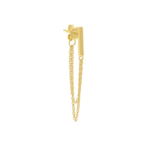 Solid Bar Front Back Multi Chain Stud Earring