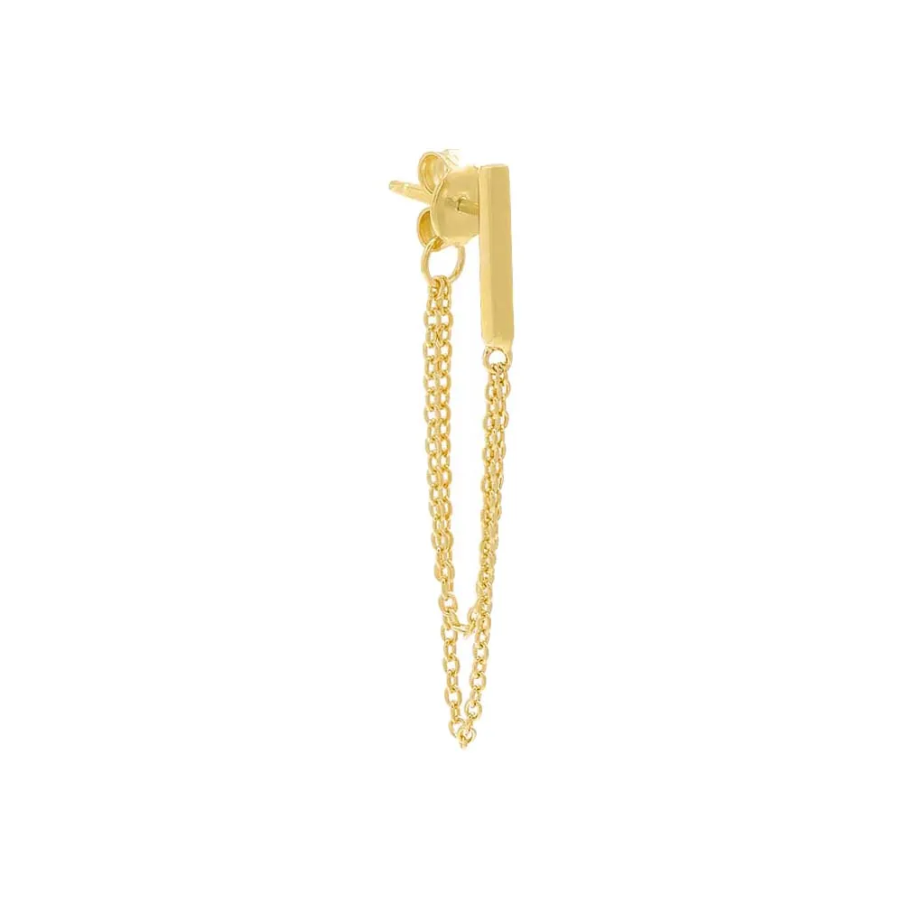 Solid Bar Front Back Multi Chain Stud Earring