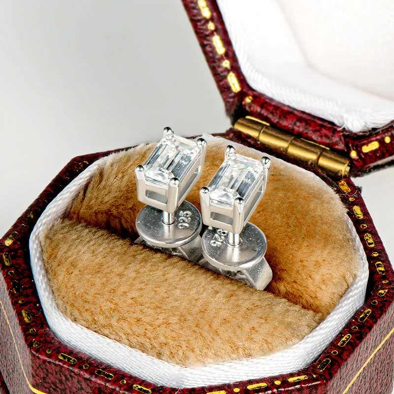 Solitaire Emerald Cut Moissanite Stud Earrings