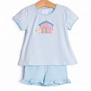 Southern Soiree Applique Ruffle Short Set, Blue
