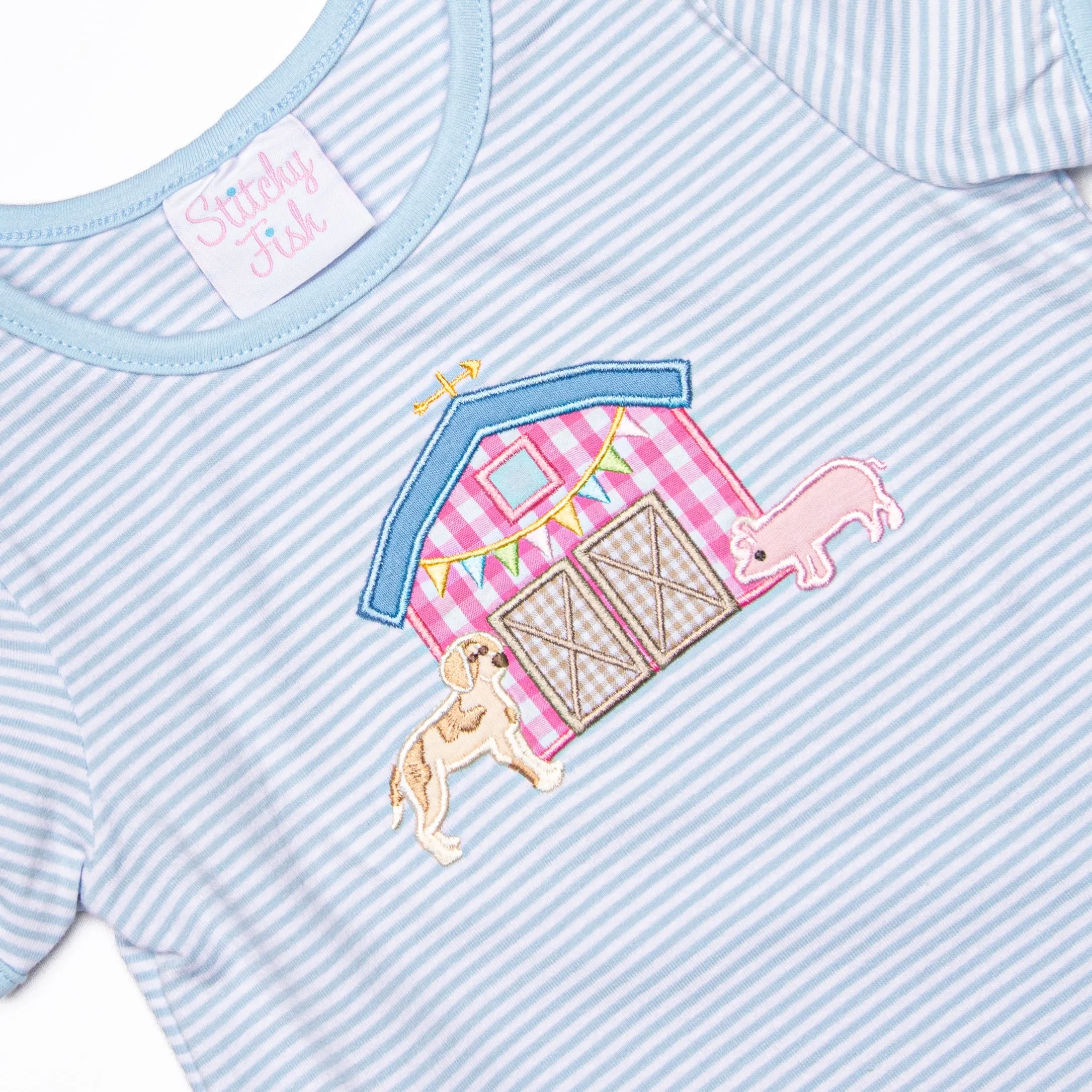 Southern Soiree Applique Ruffle Short Set, Blue