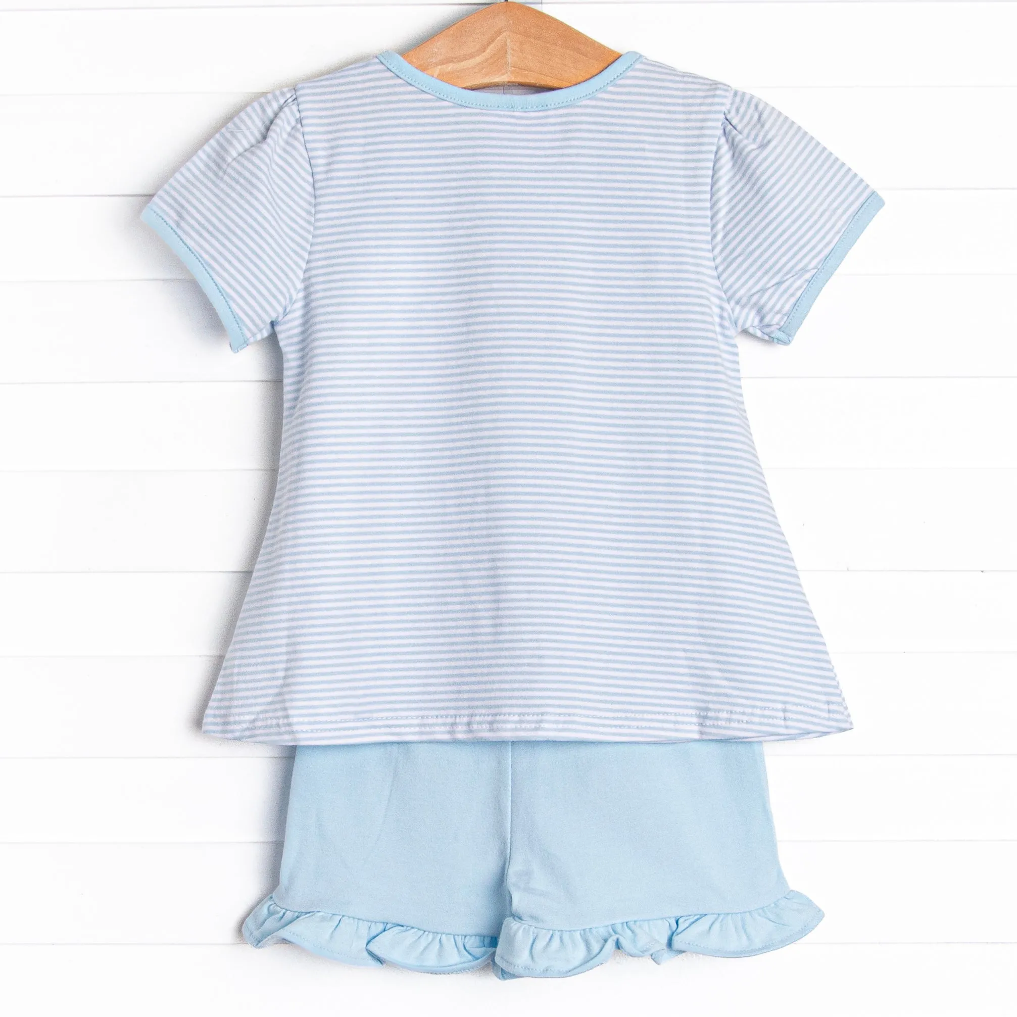 Southern Soiree Applique Ruffle Short Set, Blue