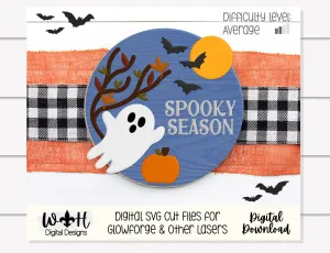 Spooky Season Ghost Halloween Door Hanger Round - Seasonal Sign Making and DIY Kits - Cut File For Glowforge Lasers - Digital SVG File