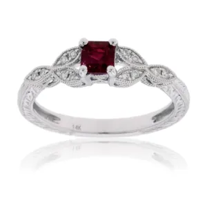 Square Red Emerald with Diamond Vintage Style Ring