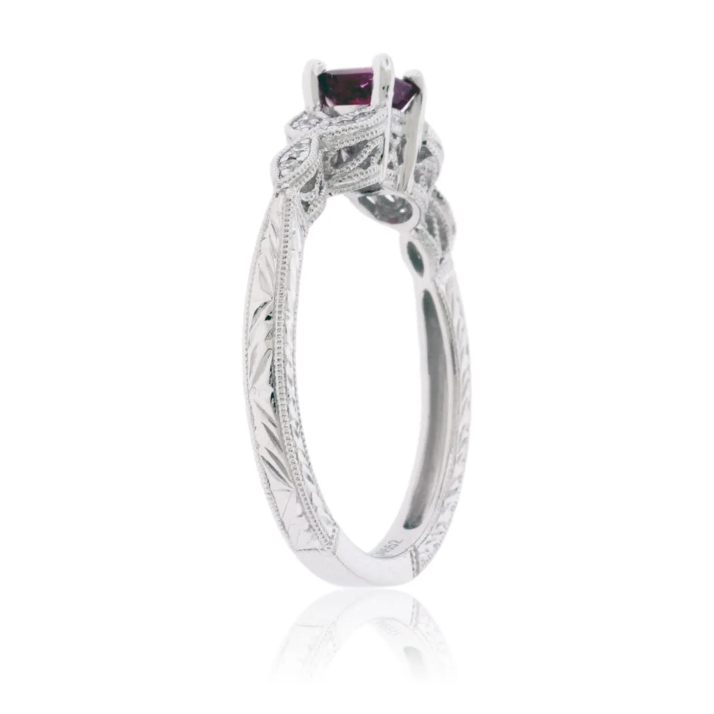 Square Red Emerald with Diamond Vintage Style Ring