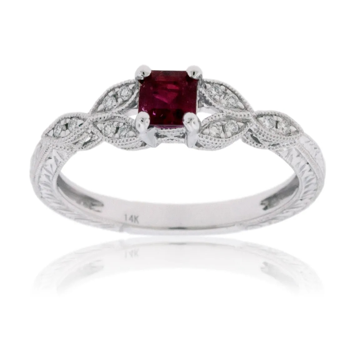 Square Red Emerald with Diamond Vintage Style Ring