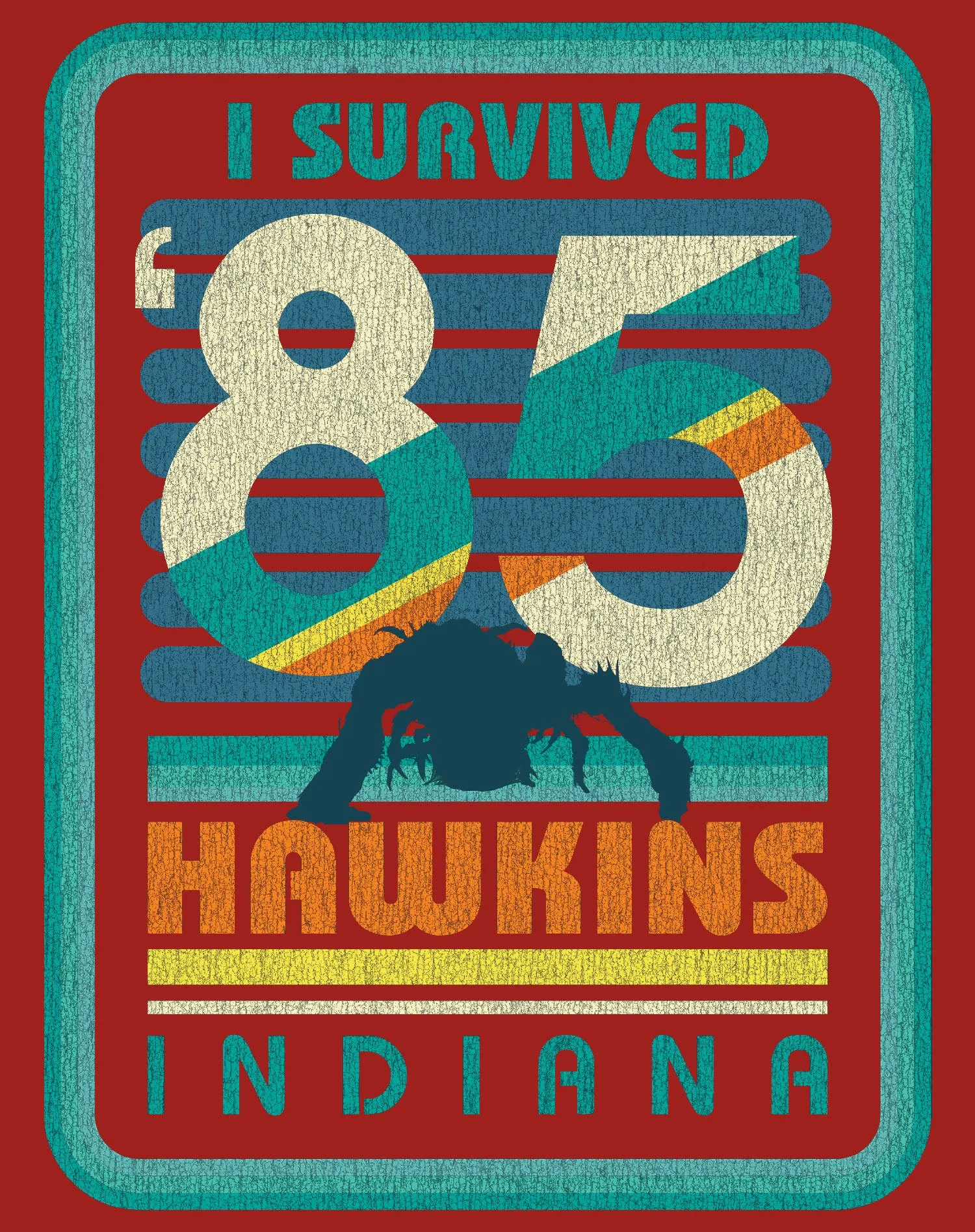 Stranger Things Vintage Demogorgon Poster Hawkins Indiana I Survived 85 Original Men's T-Shirt