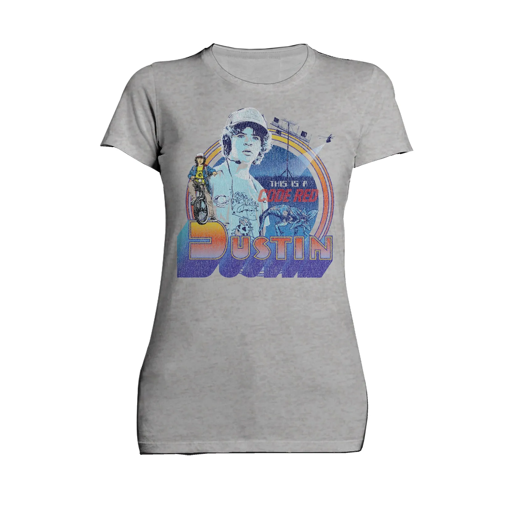 Stranger Things Vintage Dustin Pose Demogorgon  Code Red Official Women's T-Shirt