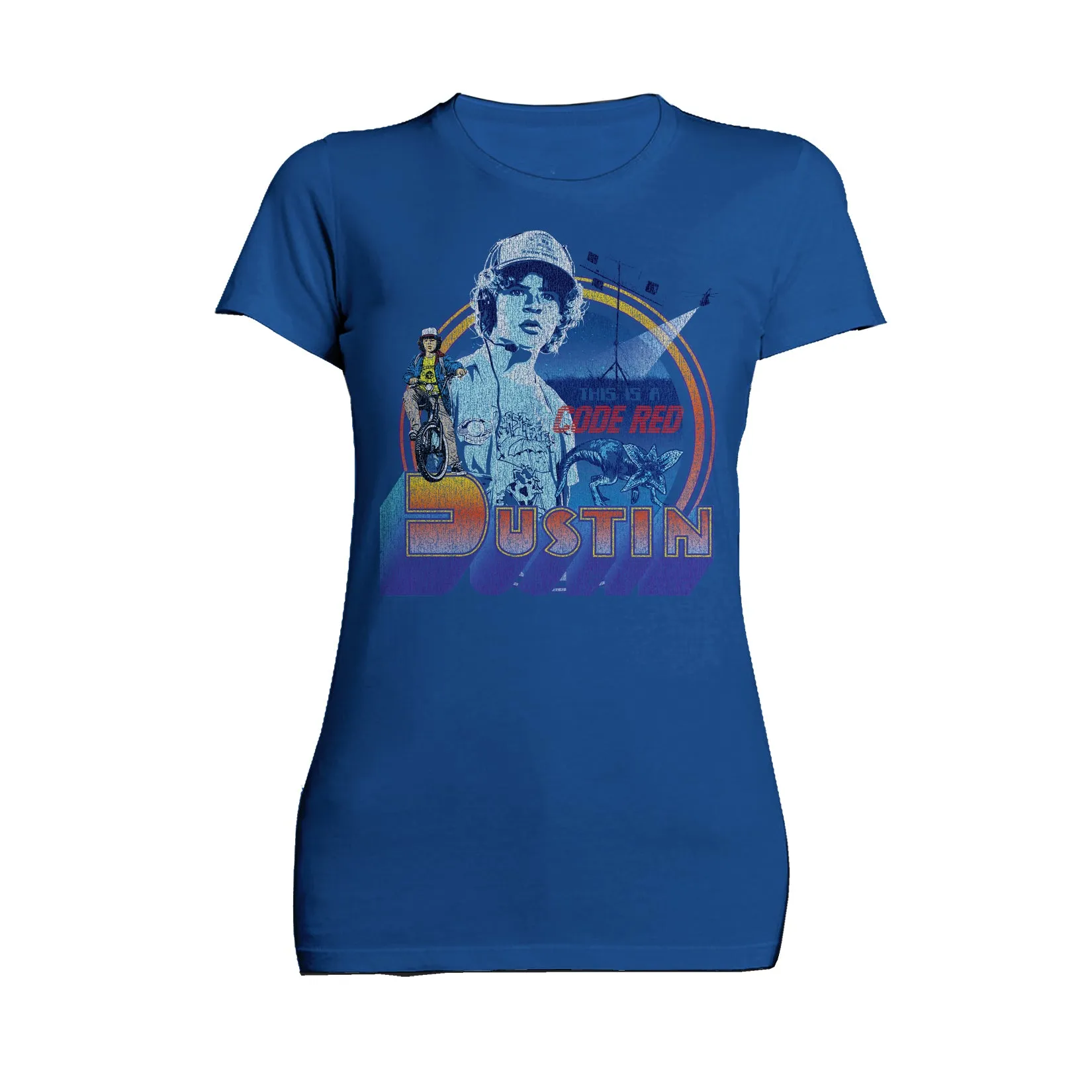 Stranger Things Vintage Dustin Pose Demogorgon  Code Red Official Women's T-Shirt