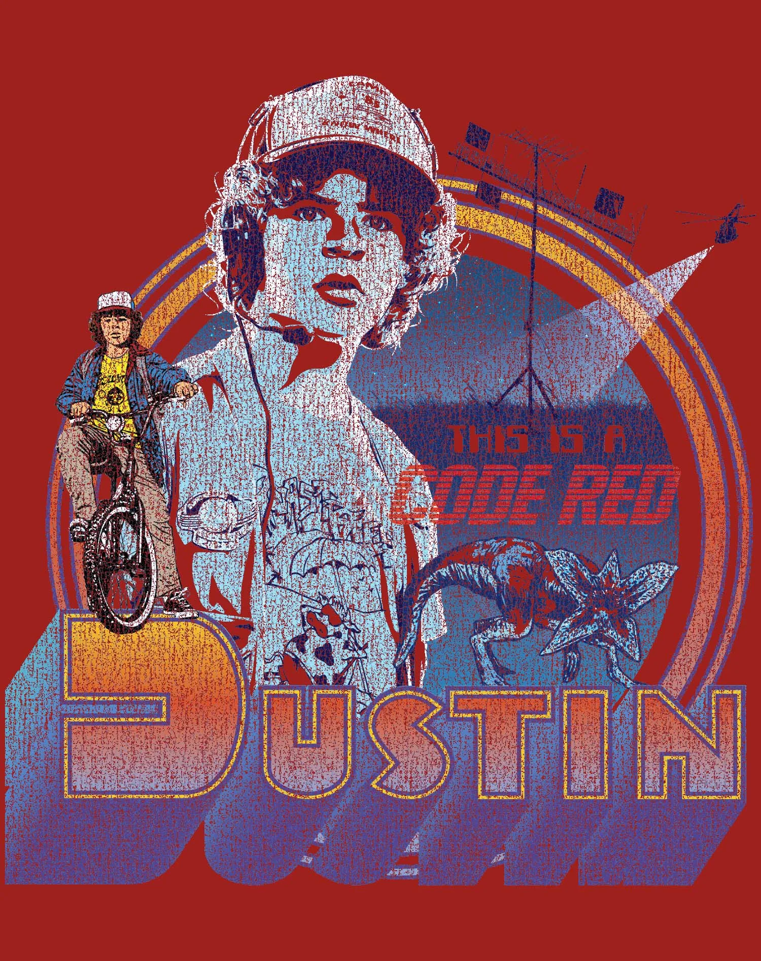 Stranger Things Vintage Dustin Pose Demogorgon  Code Red Official Women's T-Shirt
