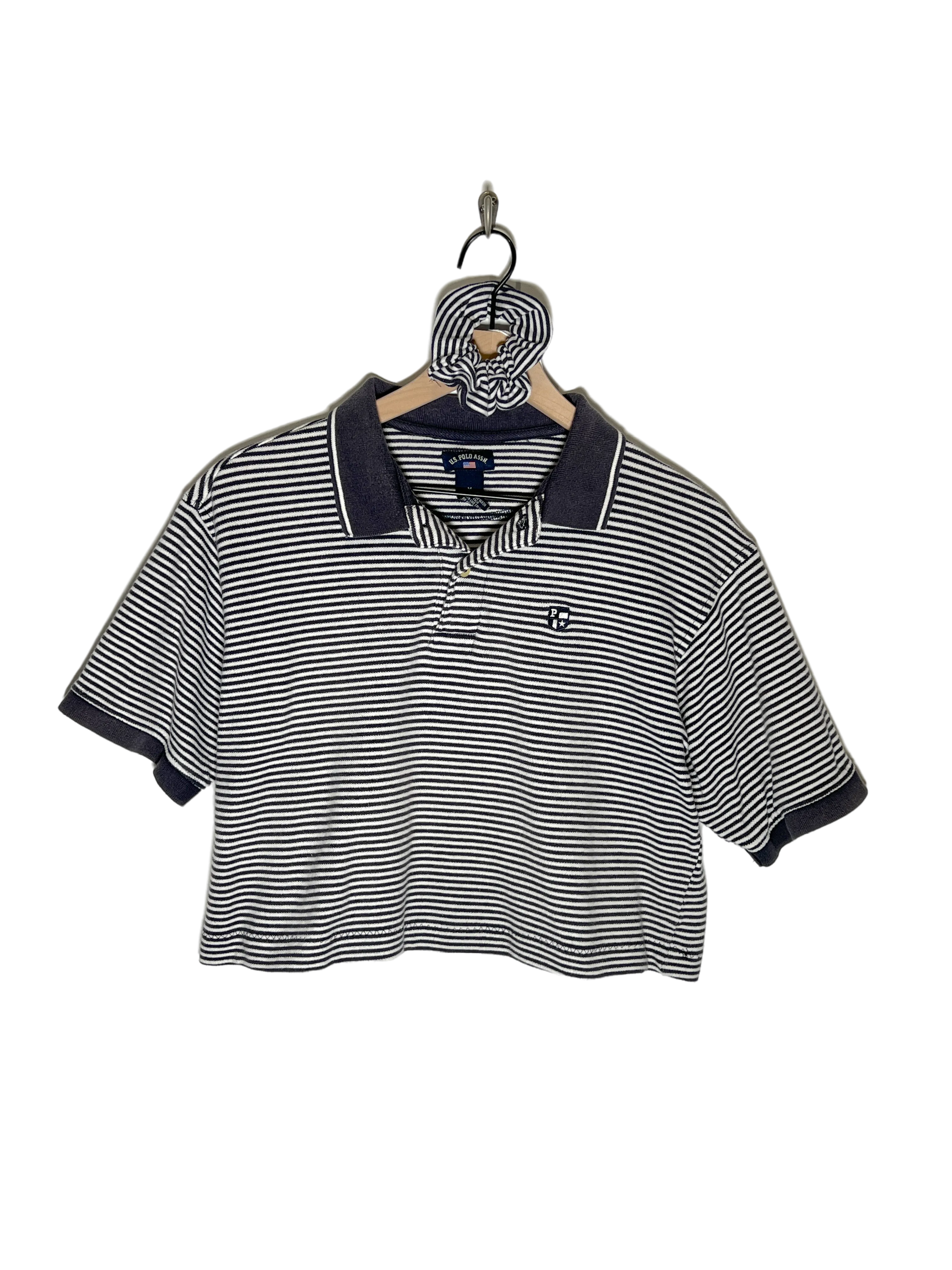 Striped Collared Polo Crop Set (M)