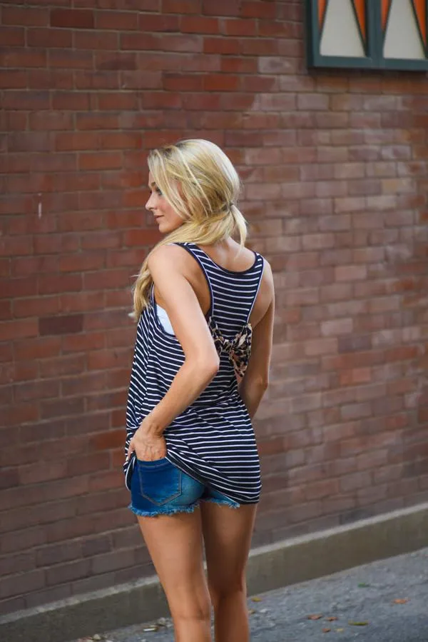 Striped Leopard Bow Tank ~ Black