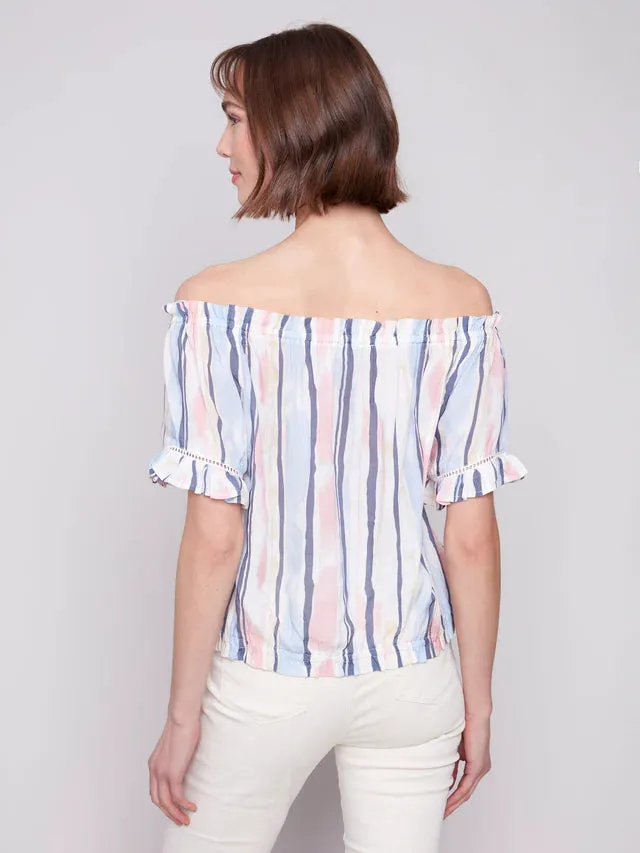 Striped Printed Peasant Blouse