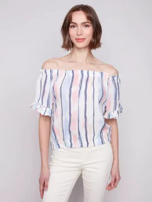 Striped Printed Peasant Blouse