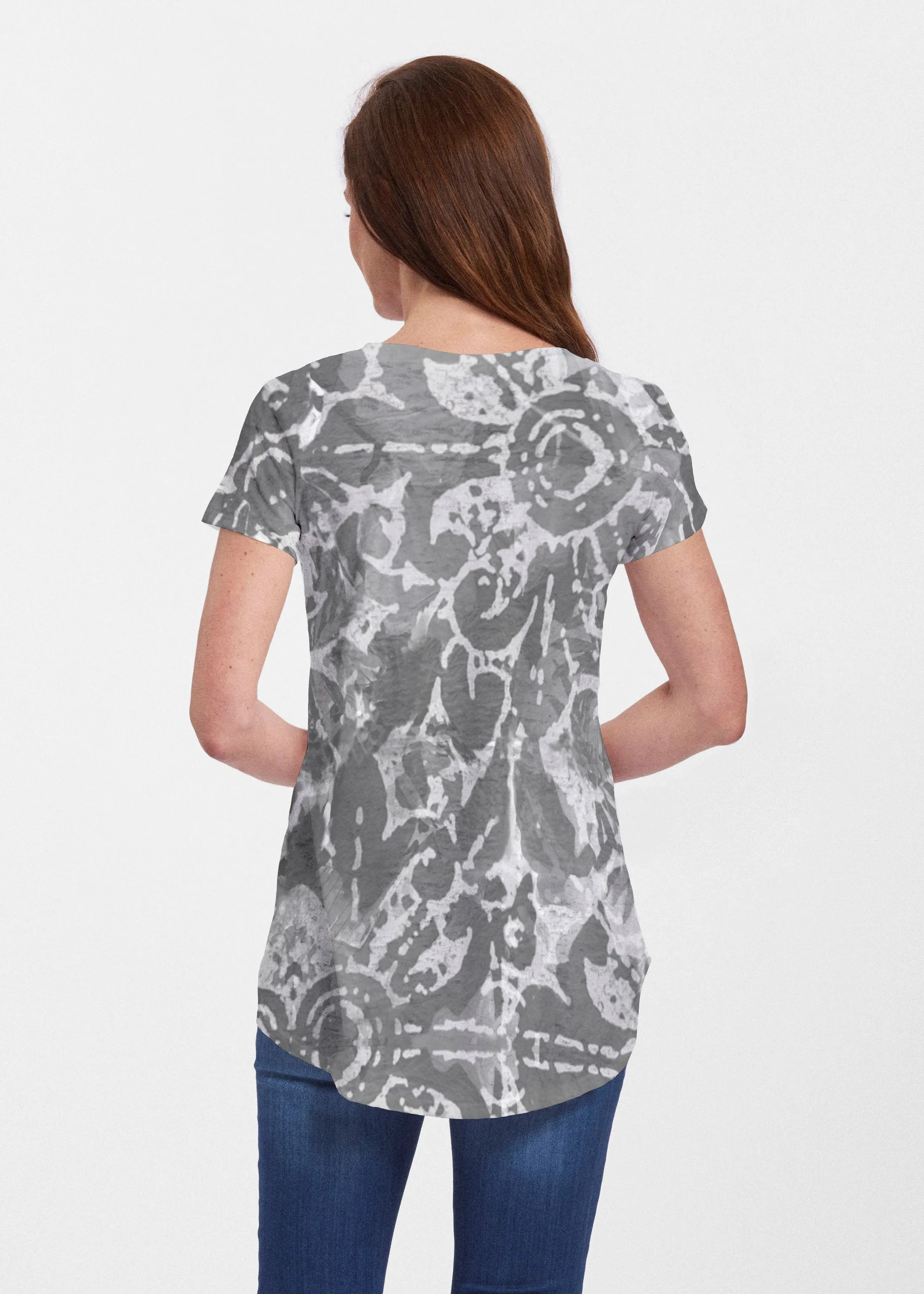 Striped Watercolor Grey (25034) ~ Signature Short Sleeve Scoop Neck Flowy Tunic