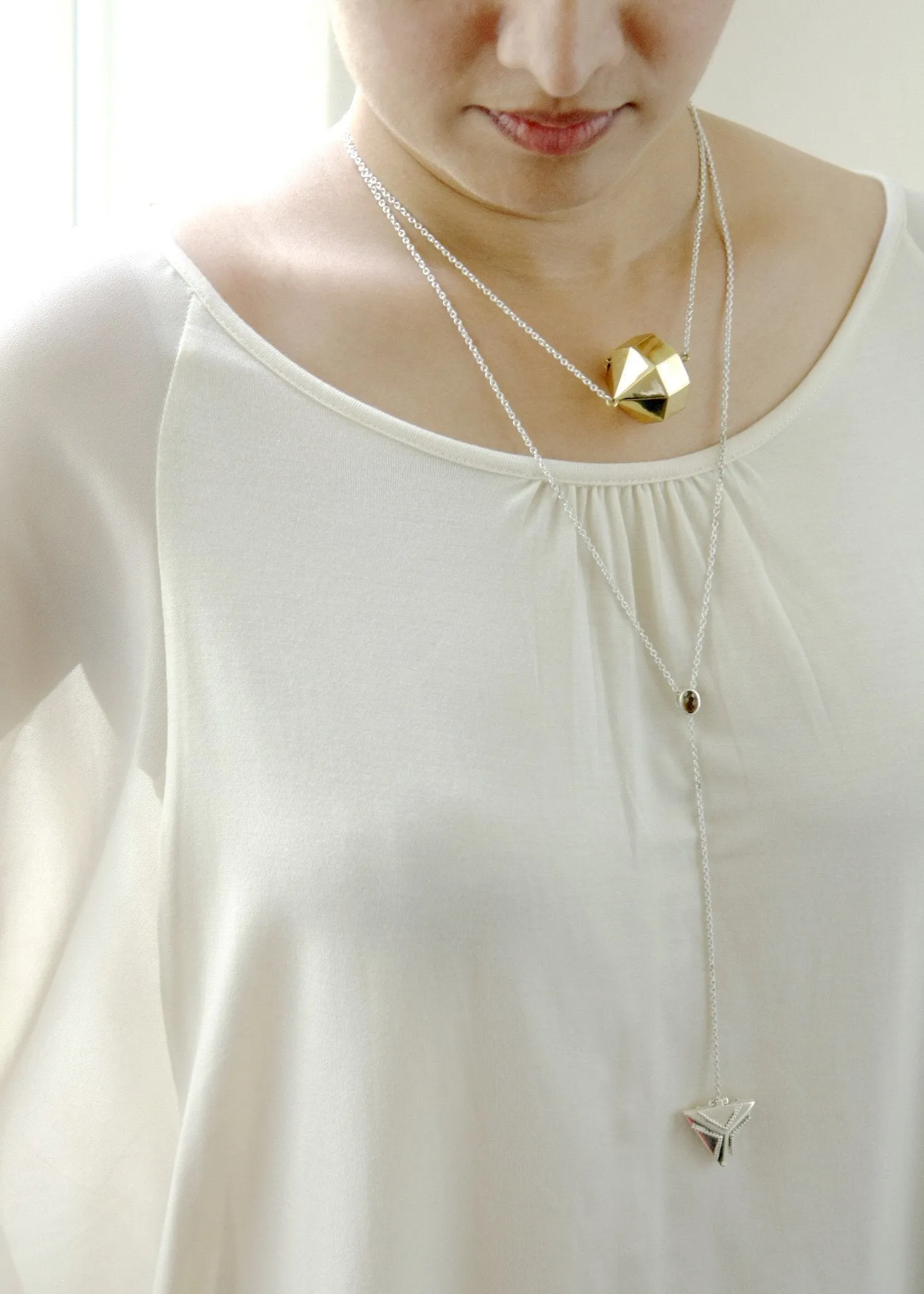 Super chic, minimalist, polygon locket in gold-plated brass with sterling silver chain