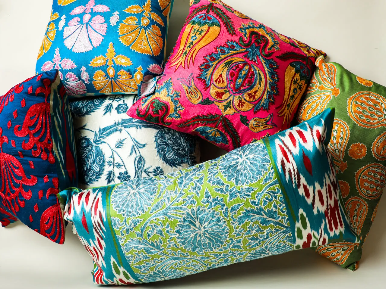 Suzani Cyan Long Lumbar Pillow Cover