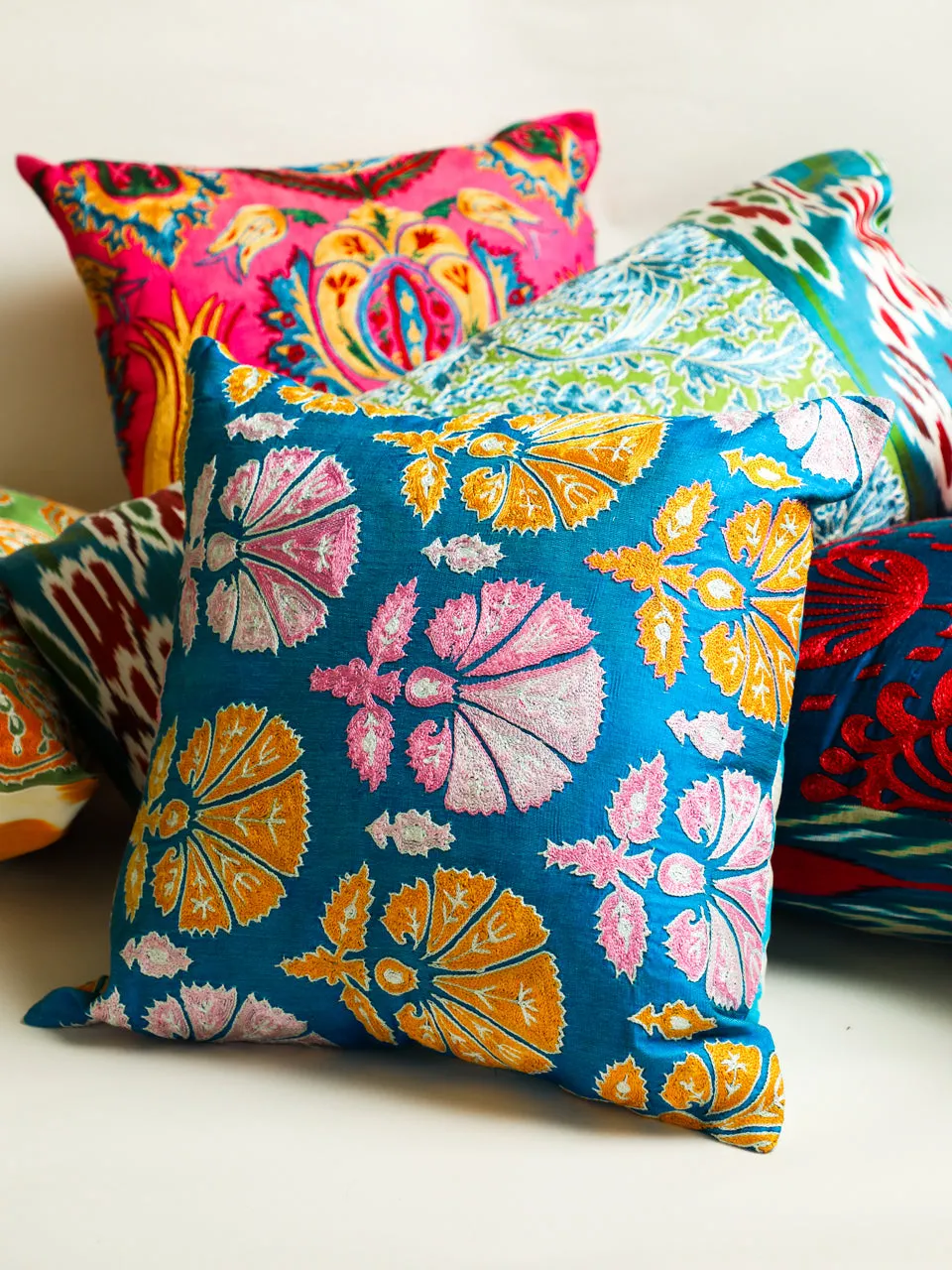Suzani Cyan Long Lumbar Pillow Cover