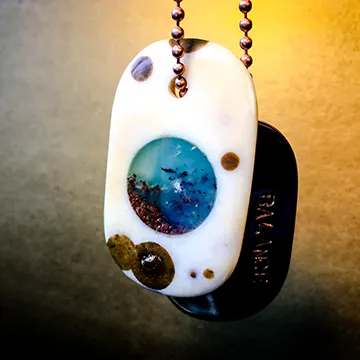Talisman in Polka Dot Agate with Chrysoprase and Copper "BALANCE" Stamped Goddess Tag