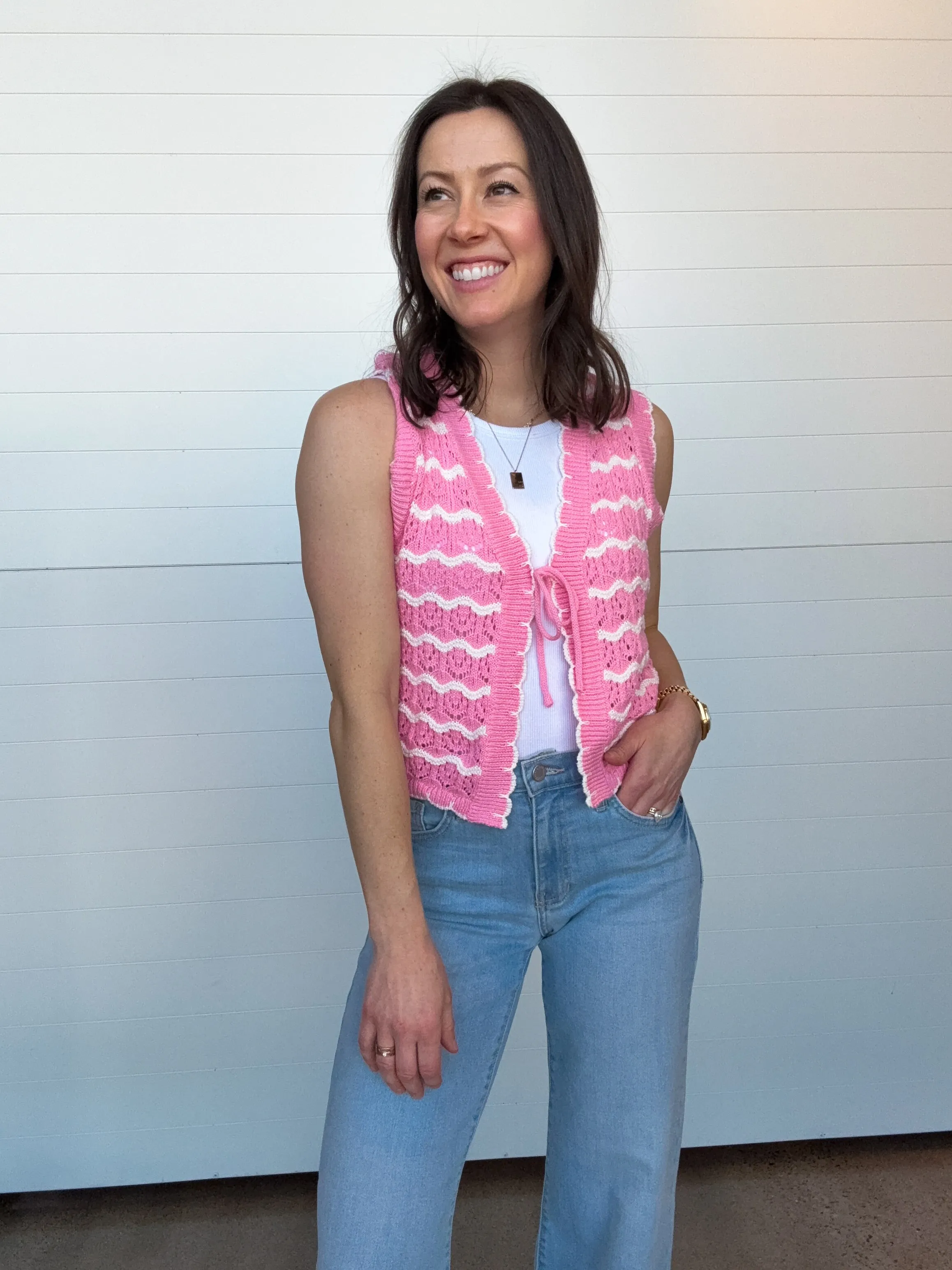 The Willa Striped Crochet Sweater Vest