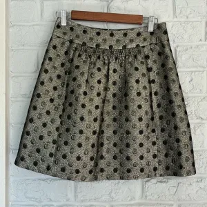 Tibi Gold Black Polka Dot Metallic Pleated Skirt Size 4
