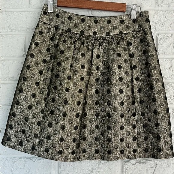 Tibi Gold Black Polka Dot Metallic Pleated Skirt Size 4