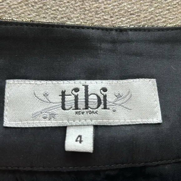 Tibi Gold Black Polka Dot Metallic Pleated Skirt Size 4