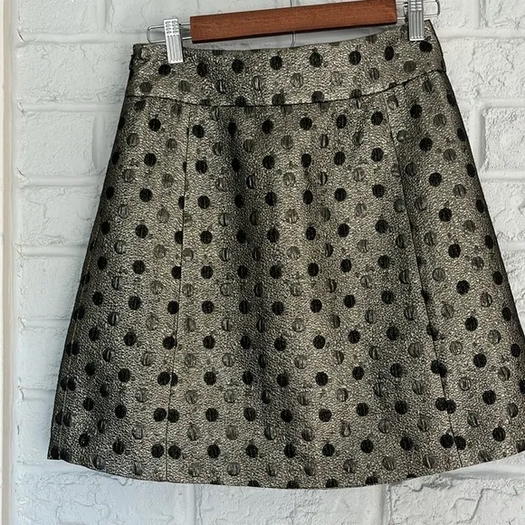 Tibi Gold Black Polka Dot Metallic Pleated Skirt Size 4