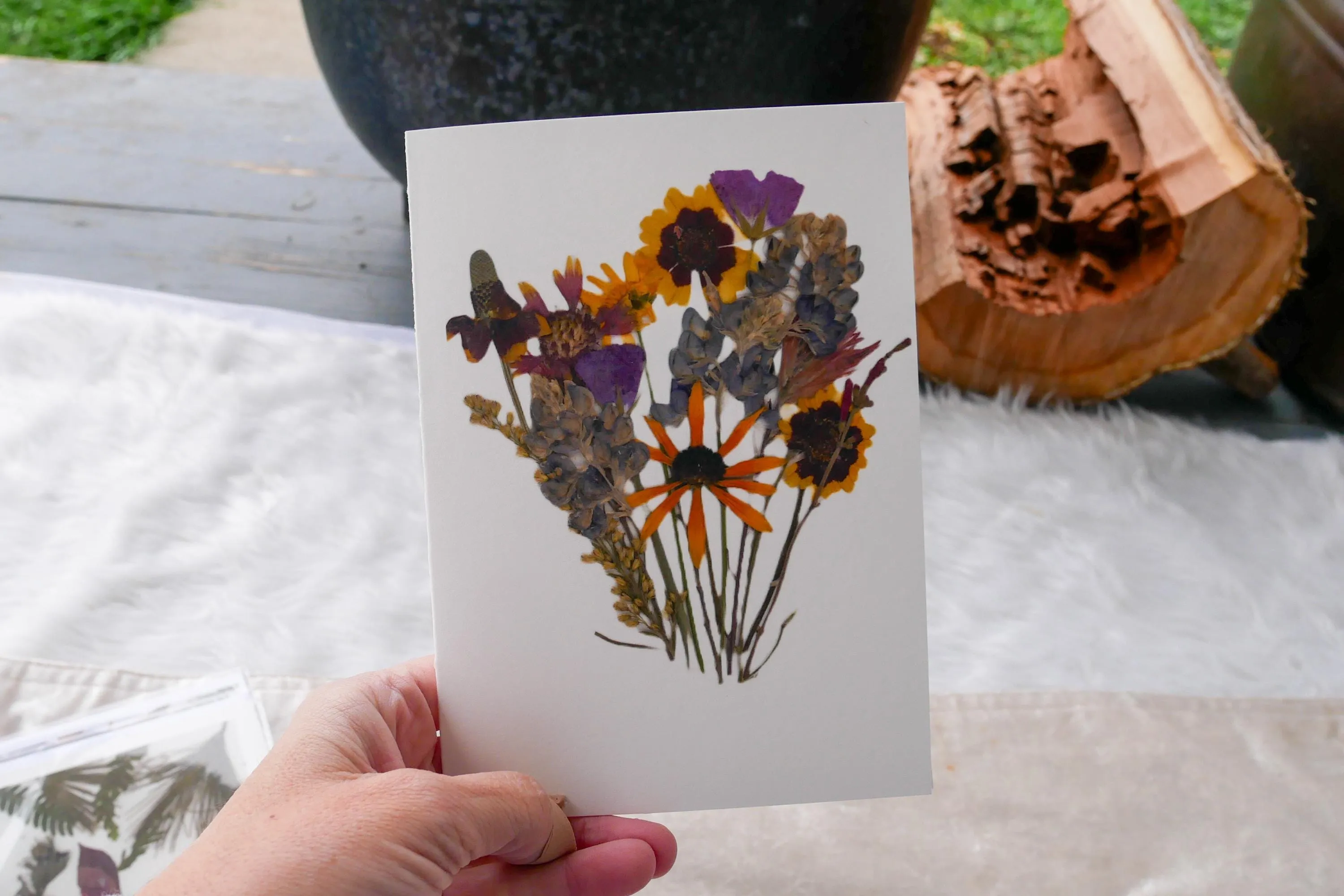 Title: Pressed Texas wildflower Greeting Card –PRINT, Blank Inside, Flowers Grown on Our Texas Farm