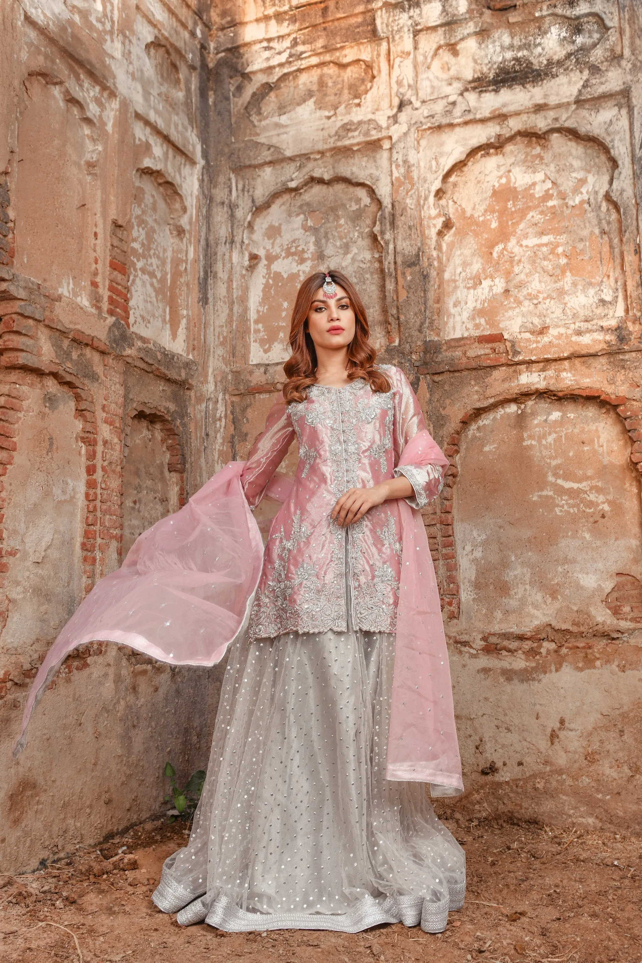 Traditional Silver Lehenga Shirt Dupatta Dress #BS717