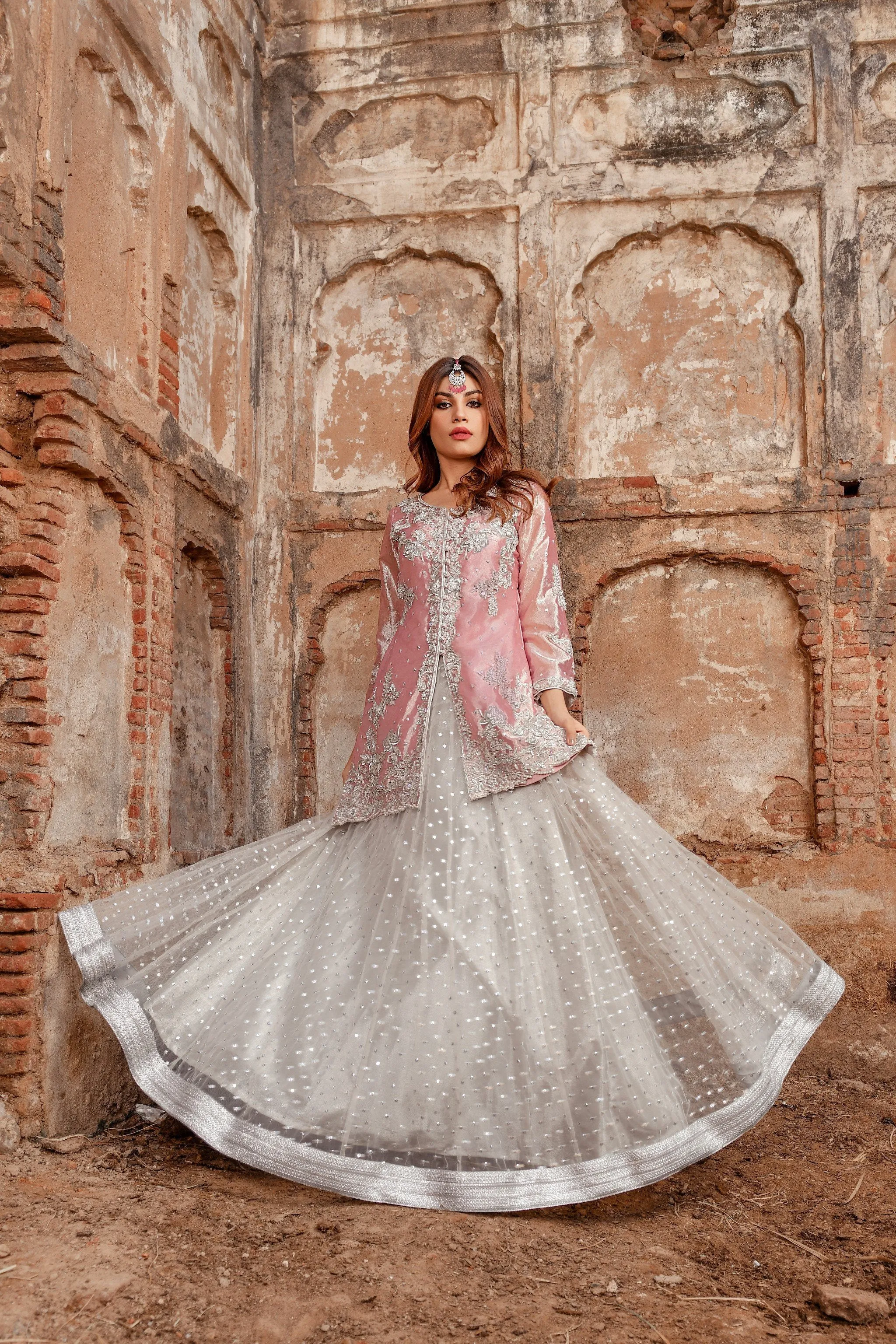 Traditional Silver Lehenga Shirt Dupatta Dress #BS717