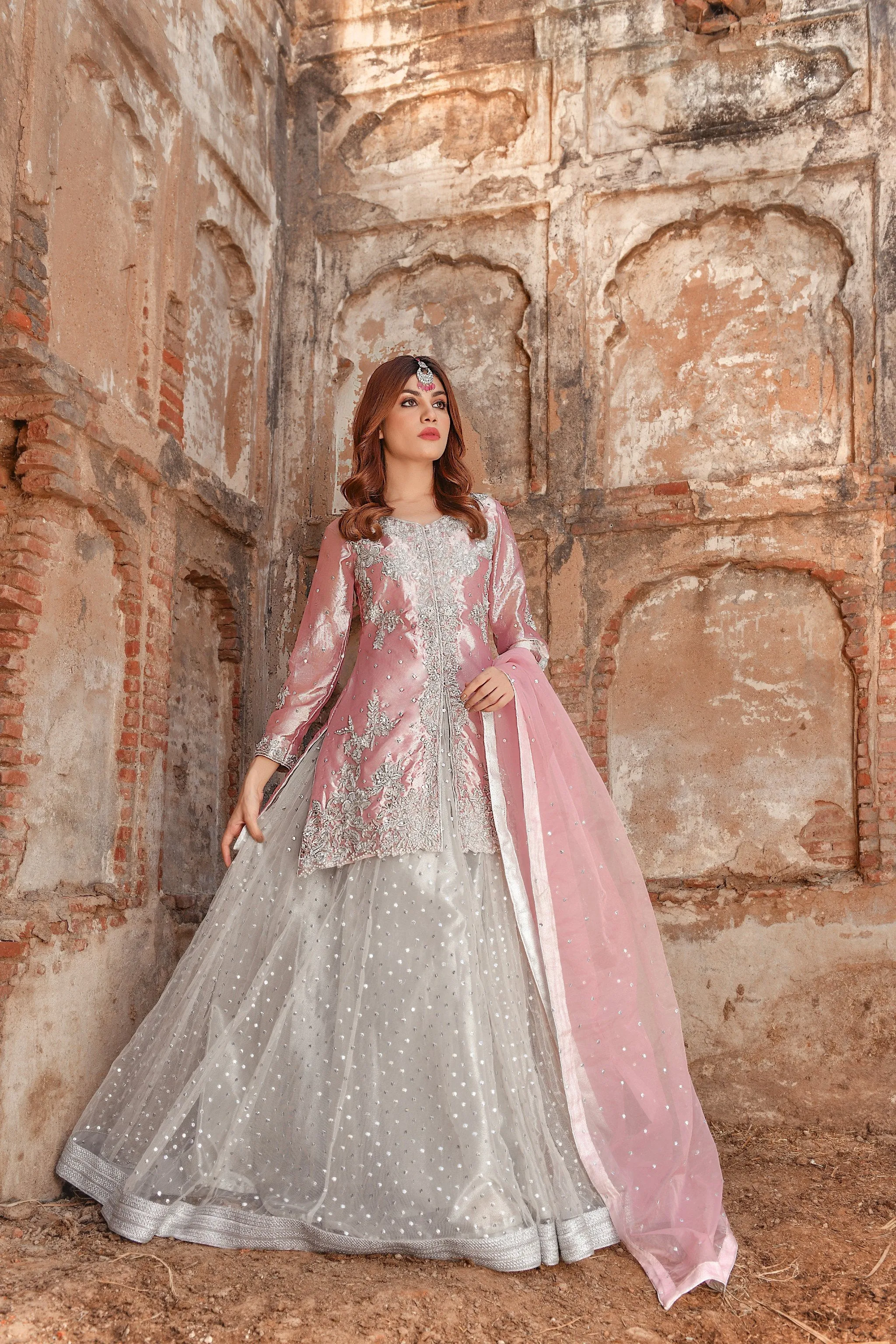 Traditional Silver Lehenga Shirt Dupatta Dress #BS717