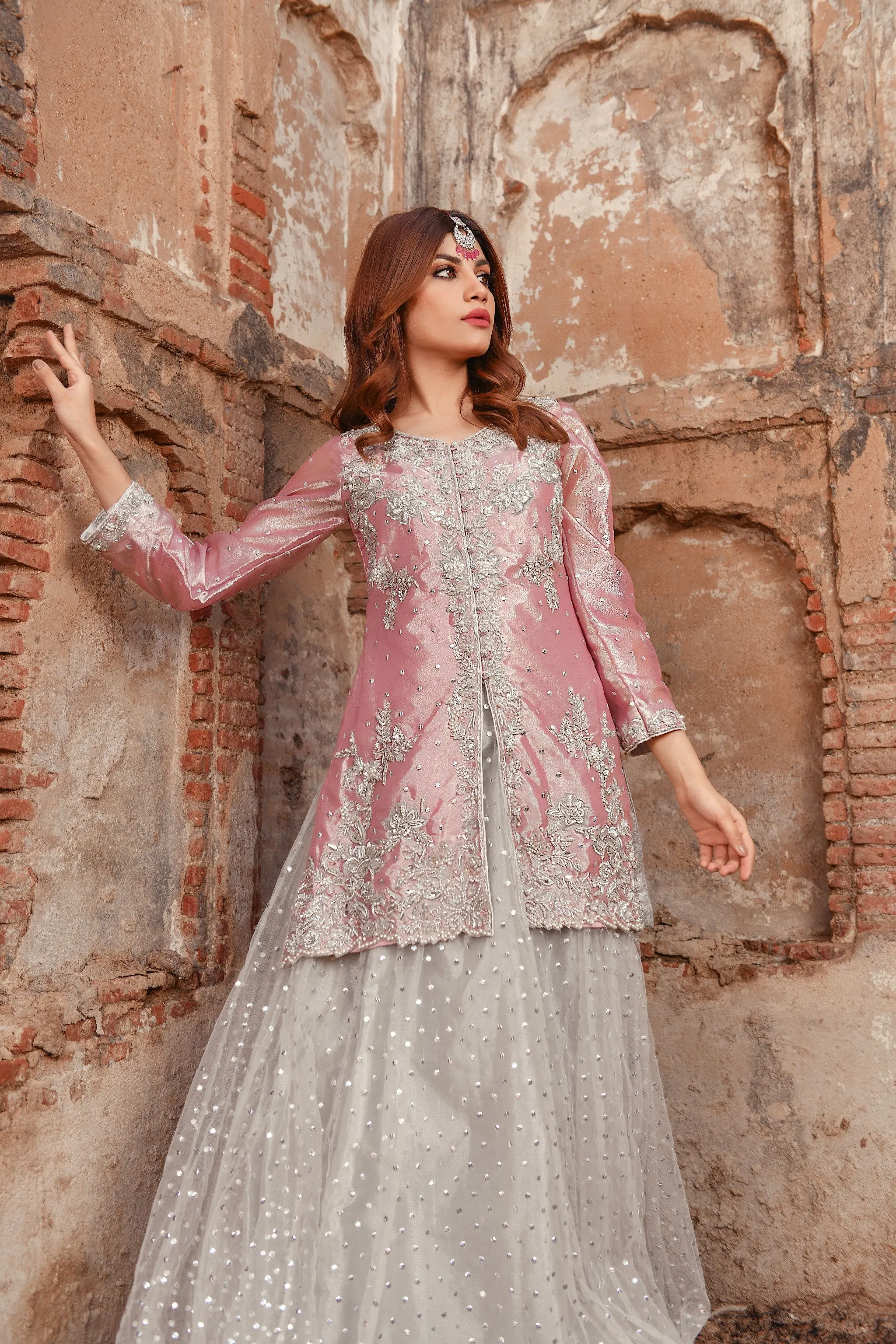 Traditional Silver Lehenga Shirt Dupatta Dress #BS717