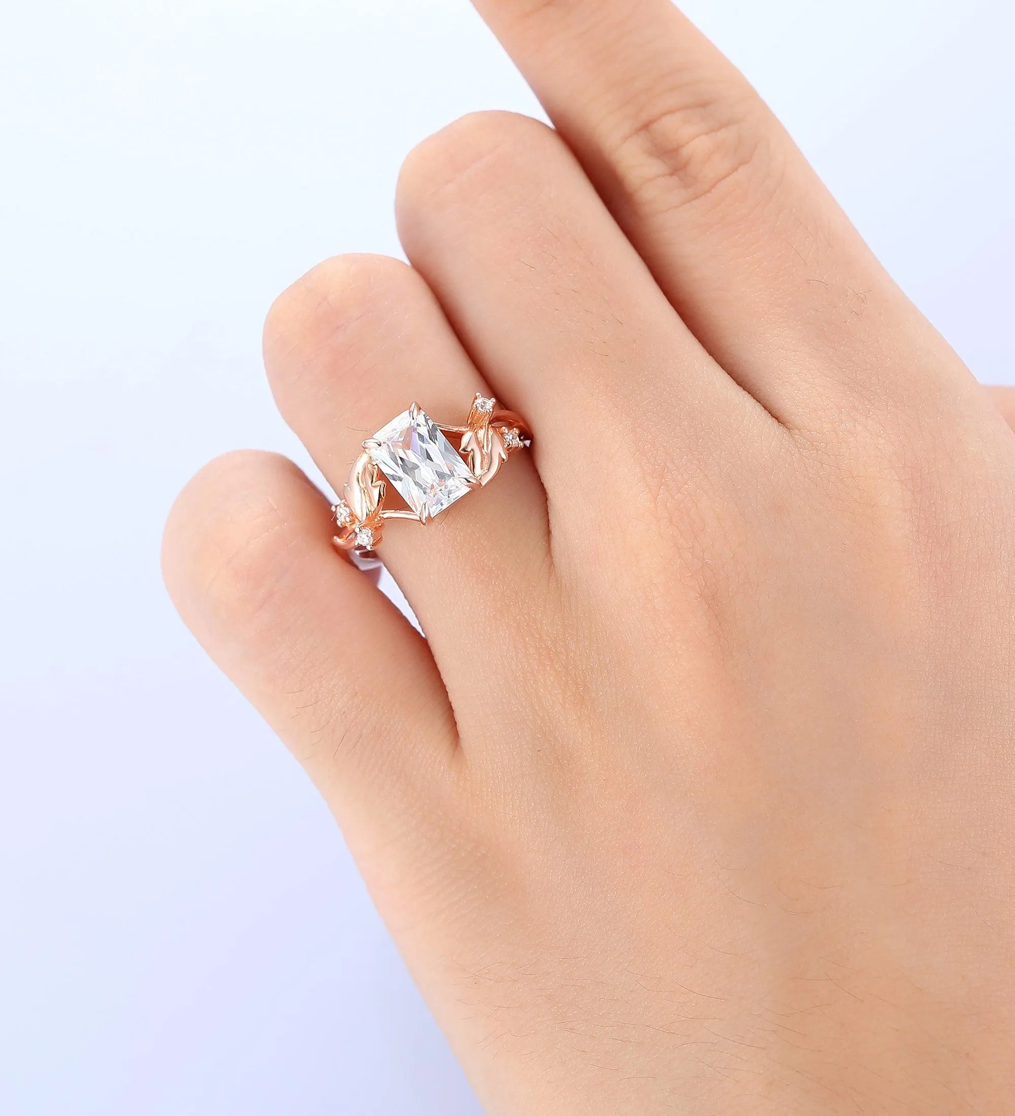 Unique Nature Inspired Emerald Lab Grown Diamond Wedding Ring Women