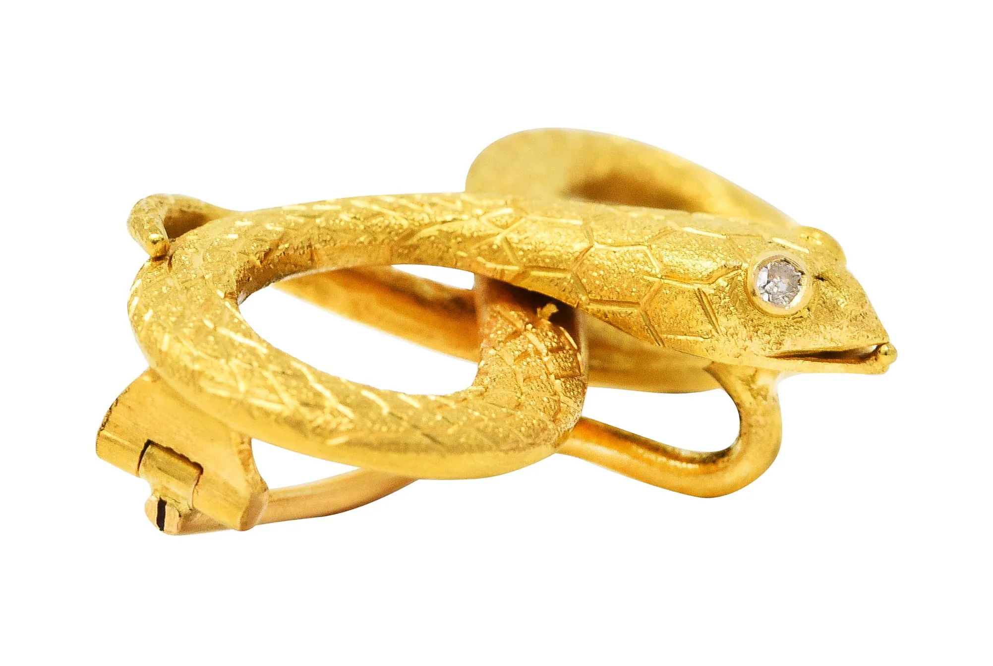 Victorian Diamond 18 Karat Yellow Gold Infinity Love Knot Antique Snake Brooch