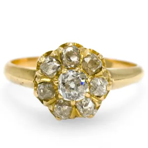 Victorian Old Mine Cut Diamond Cluster Ring in 18K Yellow Gold