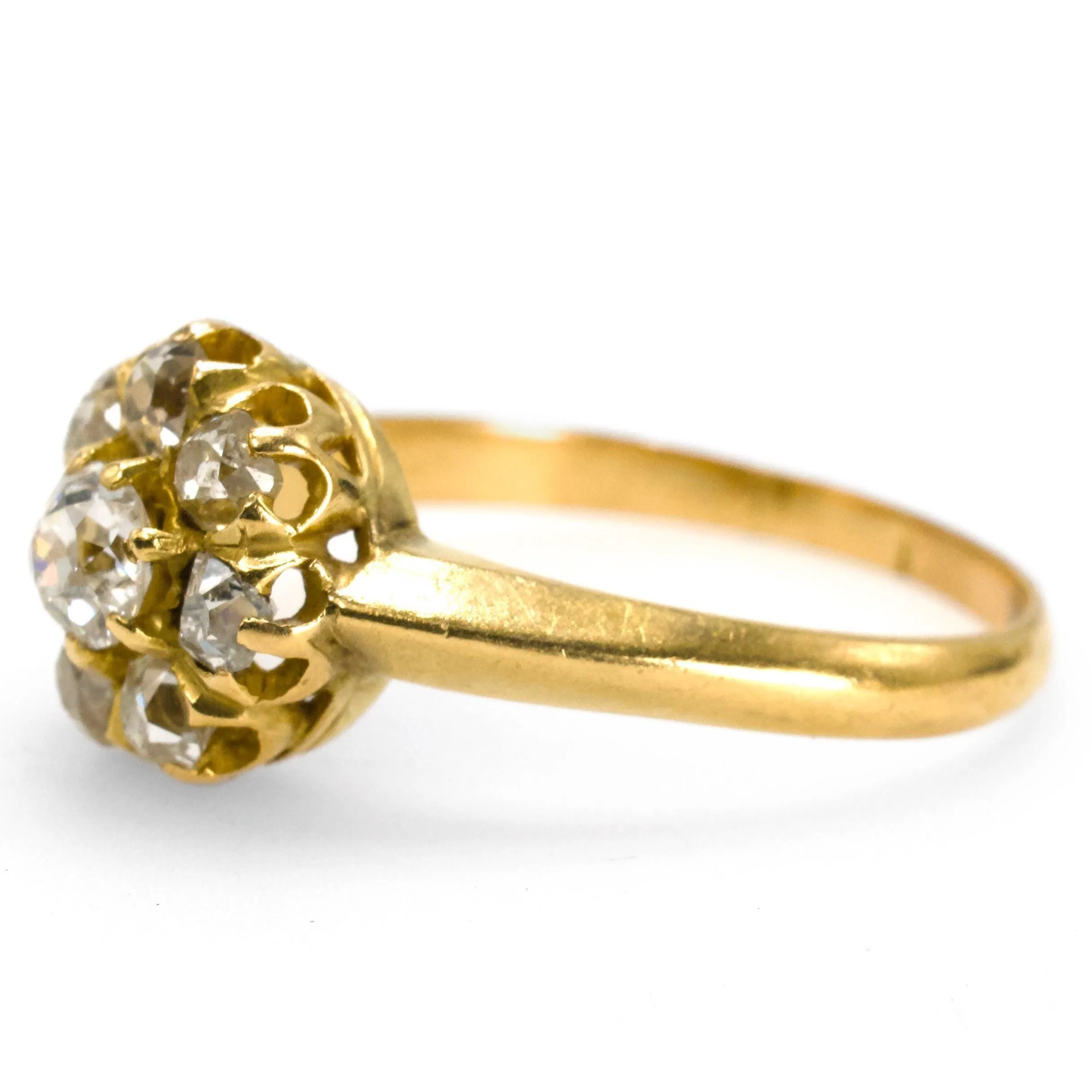 Victorian Old Mine Cut Diamond Cluster Ring in 18K Yellow Gold