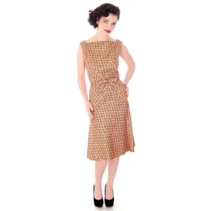 Vintage Adele Simpson Metallic Gold  & Apricot Silk Brocade Cocktail Dress 1950S 38